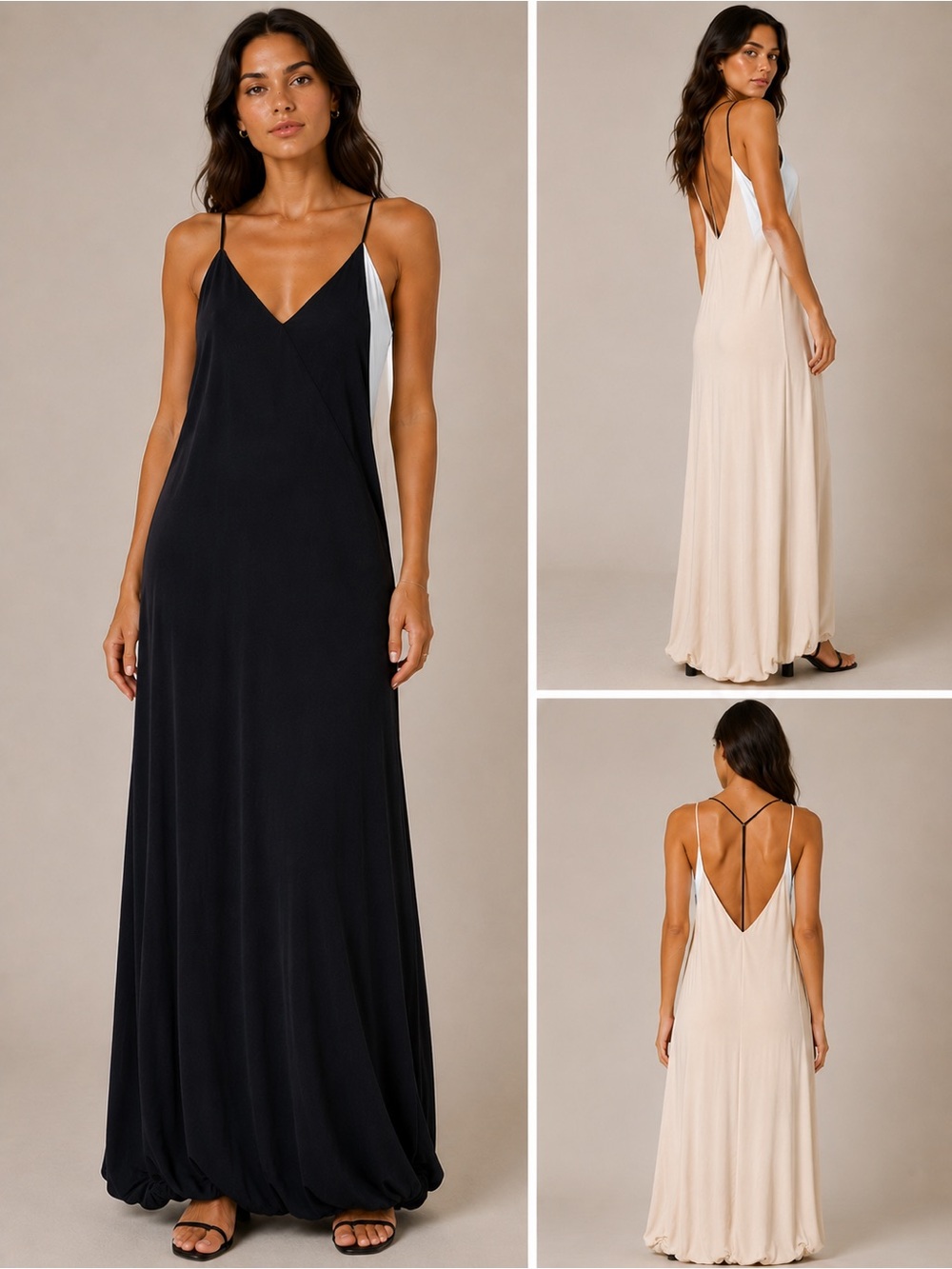 Zara Black and Cream Backless Slip Maxi Dress